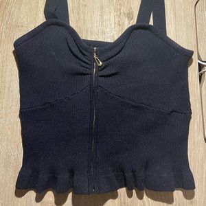 black zip up crop top